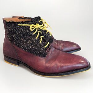 John Fluevog Ankle Boots Mens 11 Rufus Magoo Jonathan Contrast Barolo Leather